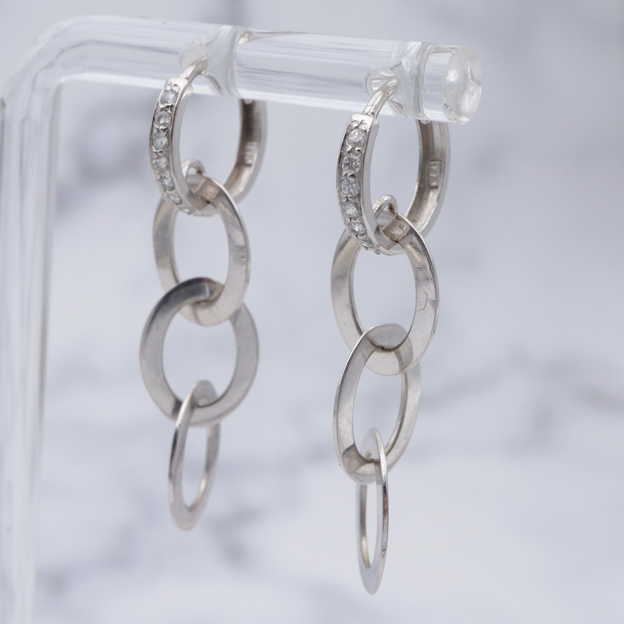 Vintage 14k white gold & cubic zirconia interlocking rings drop earrings
